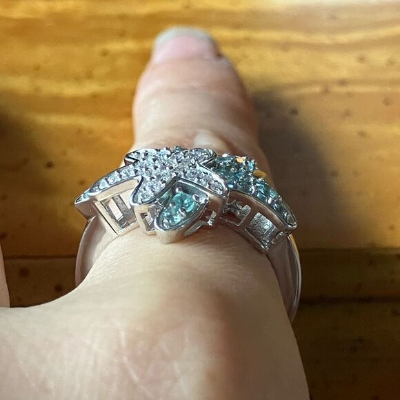 Natural Blue Apatite Moissanite Sterling Silver Starfish Ring Size 8 - Picture 2 of 8